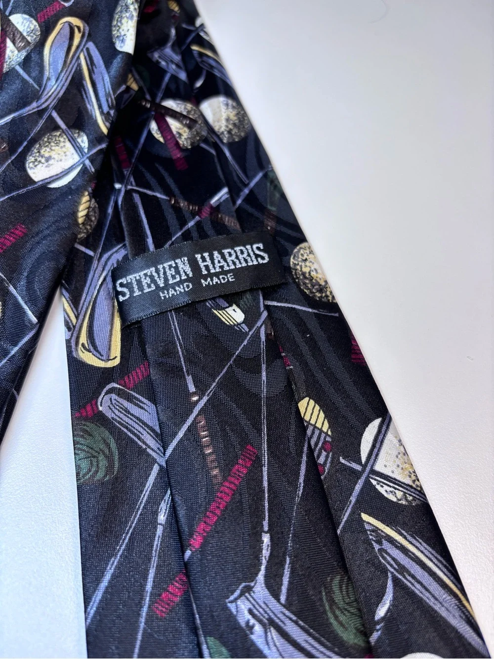 Golf Motif Steven Harris Vintage Tie 90’s Black with Golf theme Handmade Korea